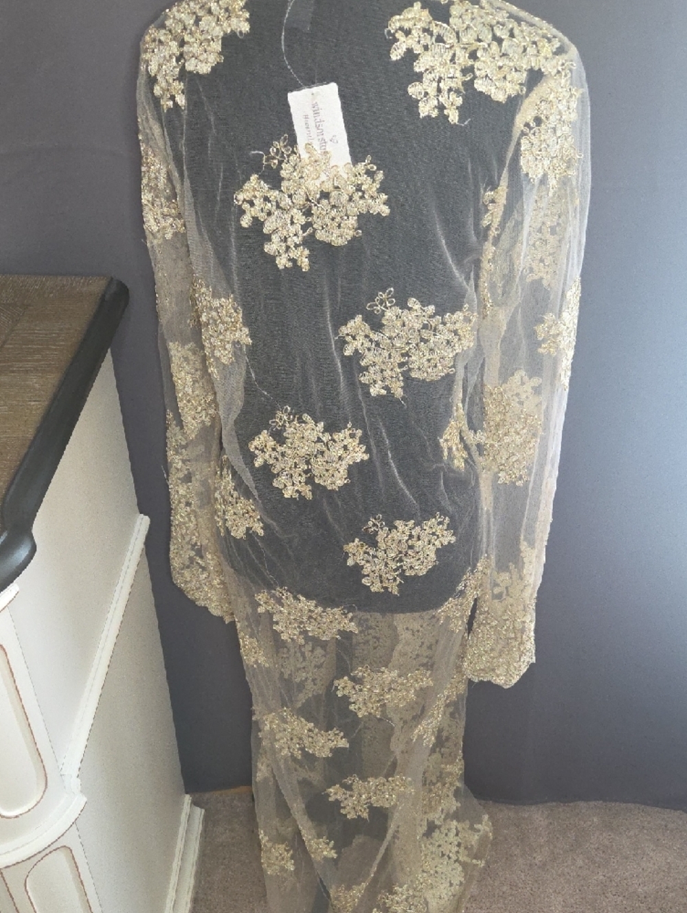 Windsor Gold Embroidered Sheer Overlay - Picture 3 of 5